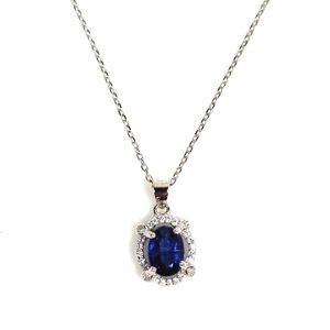 Blue Kyanite Gemston Oval .925 Sterling Silver Pendant Necklace